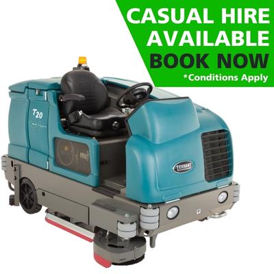 [RNT.MV-T20-0046] Tennant T20 Industrial Ride-On Scrubber Sweeper Dryer Hire, Available in LPG or Diesel.