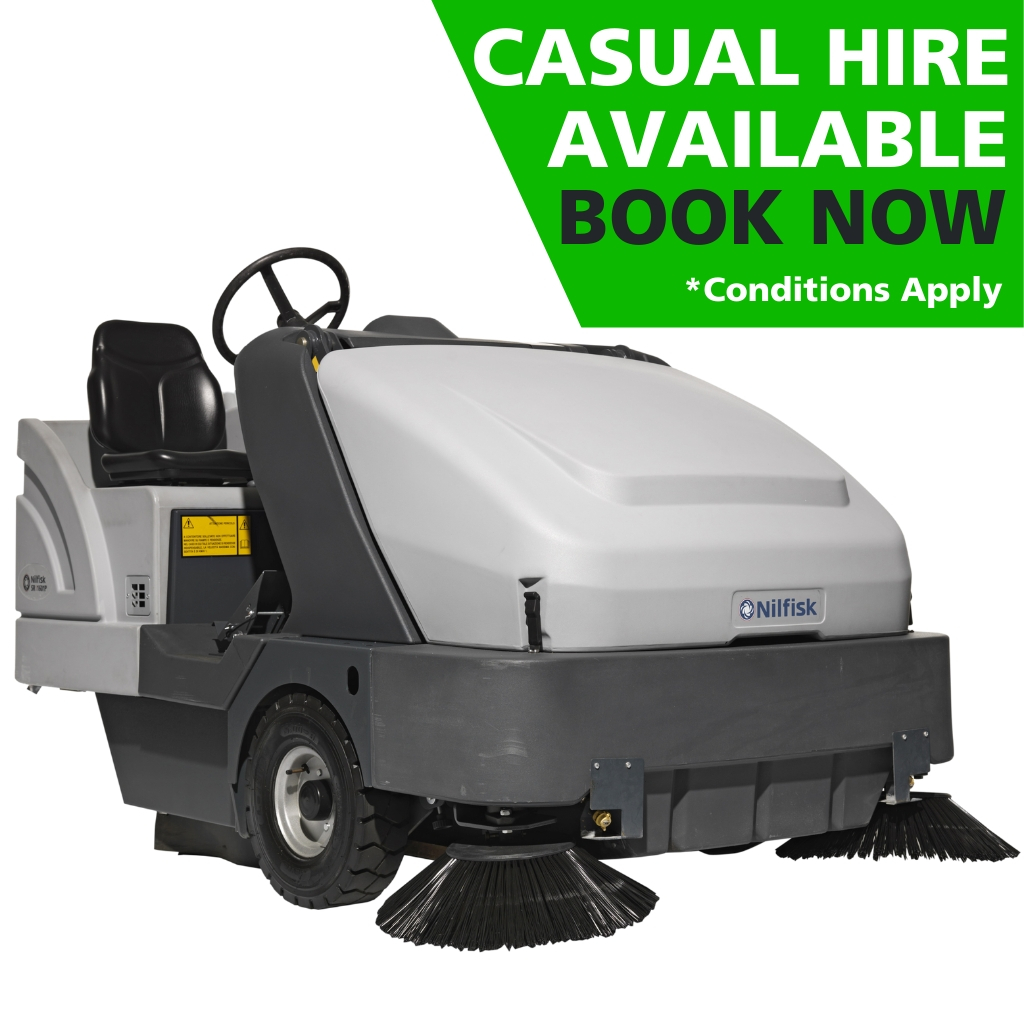 [RNT.9084411010] Nilfisk SR1601 Industrial Ride-On Sweeper Hire, Available in Battery, LPG or Diesel.